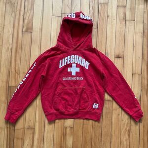 Lifeguard Old Orchard Beach Red Pullover Hoodie Youth Medium 10/12 Sweatshirt